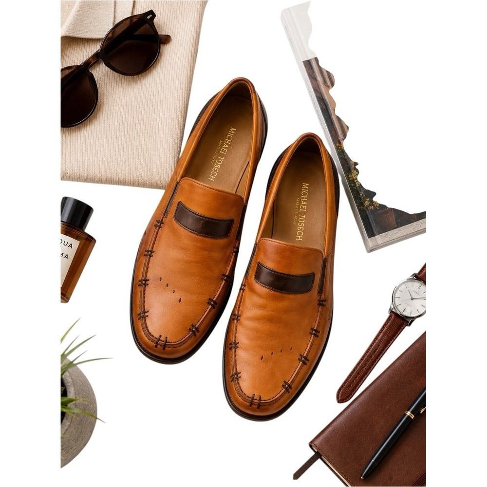 Michael Toschi CIS Italian Leather Loafers Cognac Men's Size 12 Made in Italy